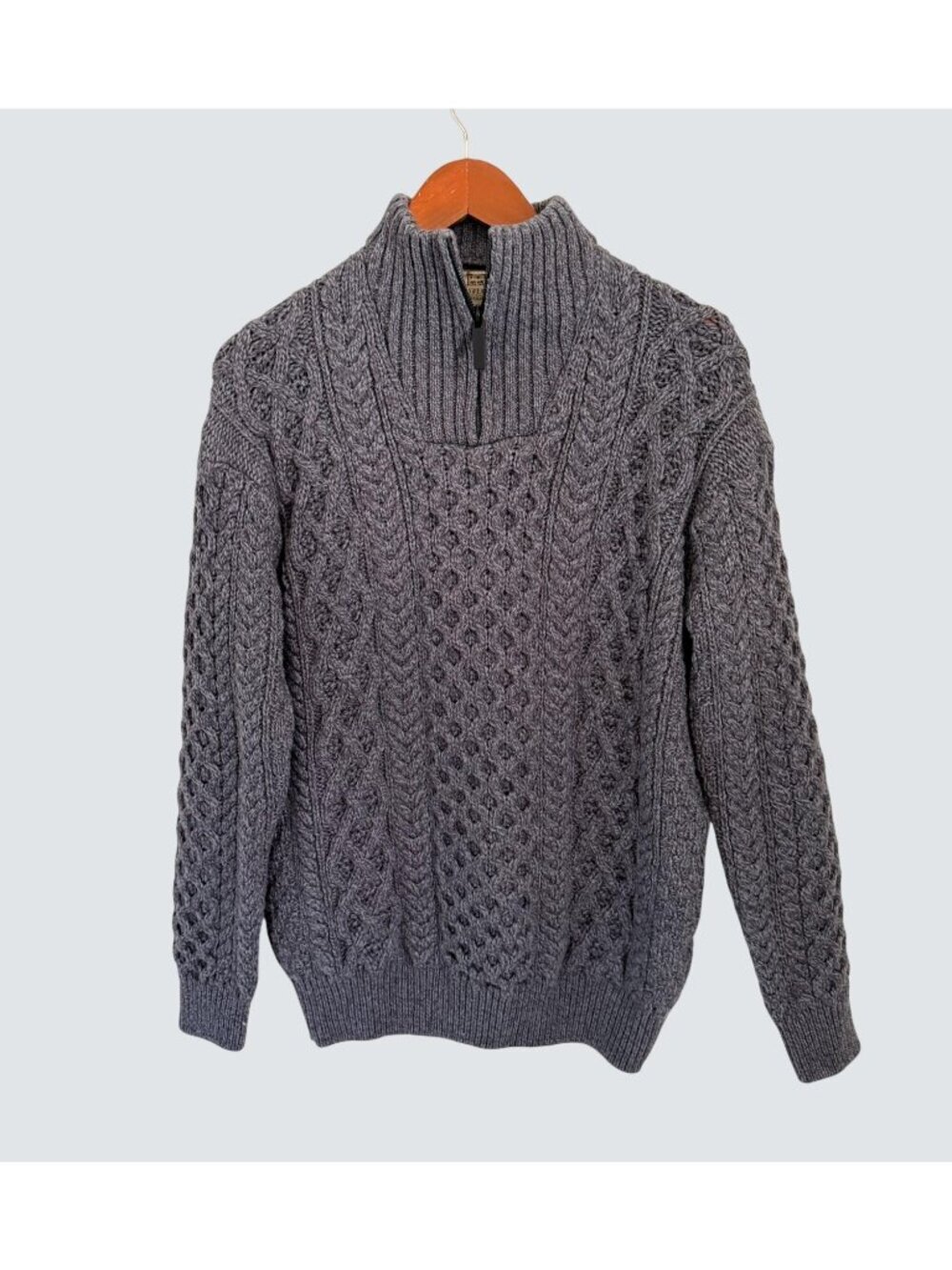 Aran Sweater Market Cable Knit Merino Wool Pullover Gray XL Ireland